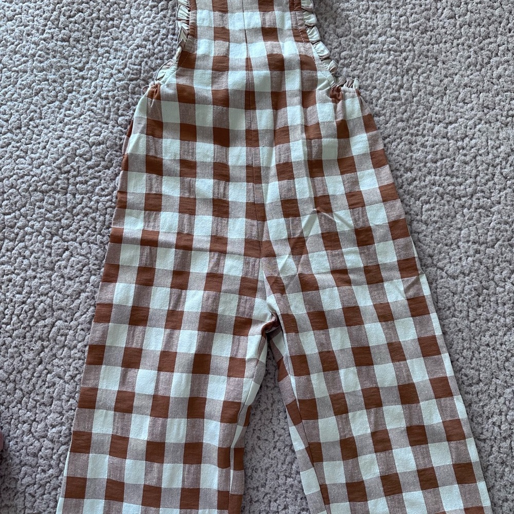 Zara Girls Brown Checkered Overalls
